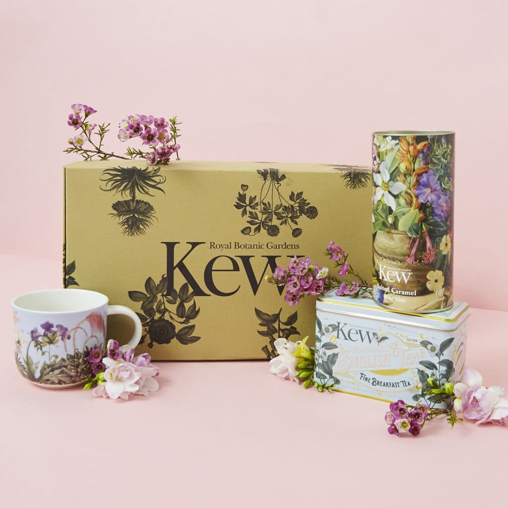 gift accessories with Kew branding on packaging