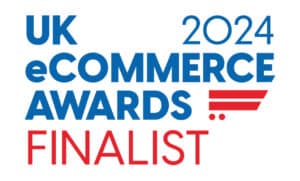 Blue and red UK Ecommerce Awards 2024 logo on white background